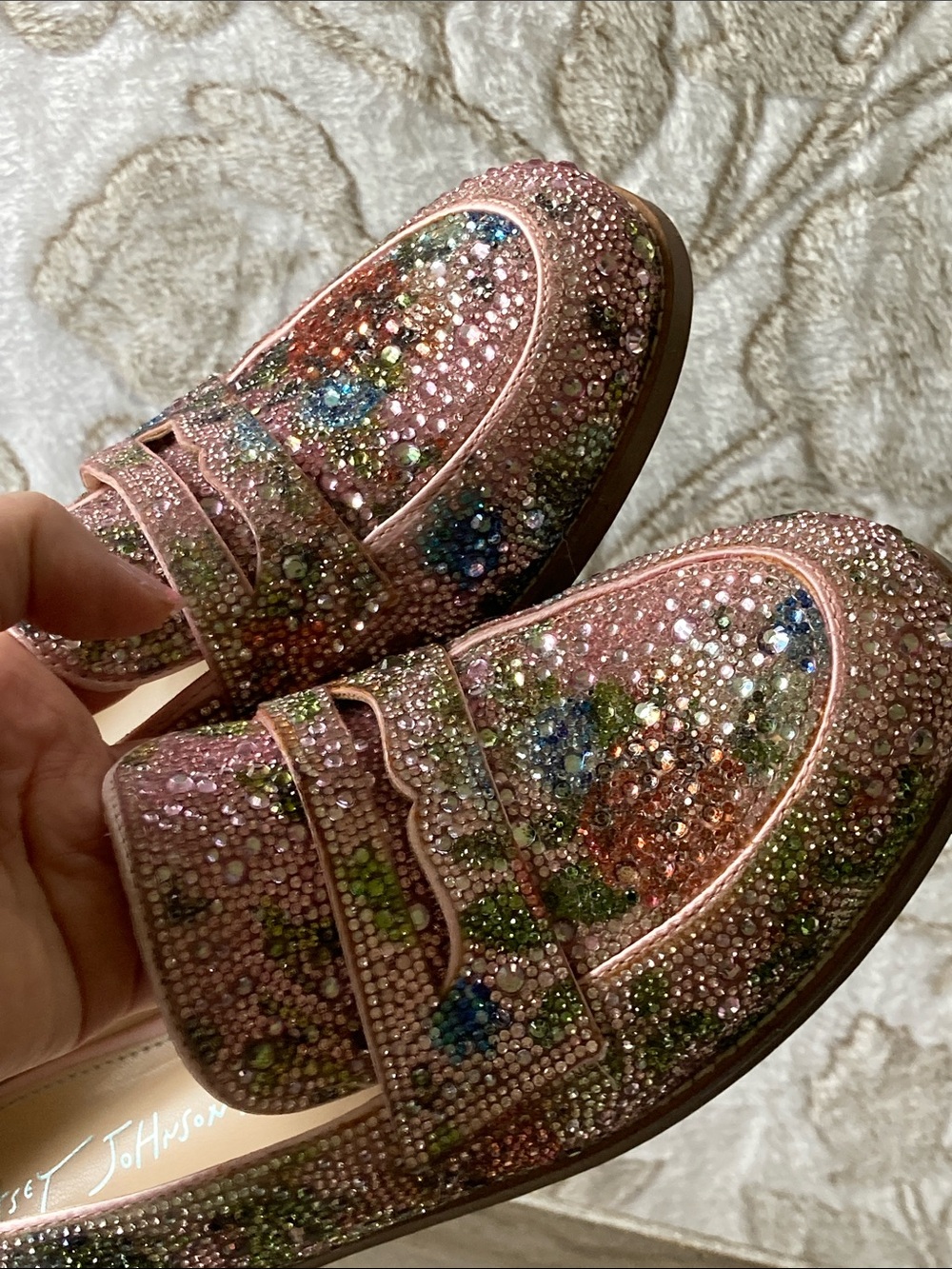 Betsey Johnson Aron Floral Shimmer Rhinestone Embellished Penny Loafers 8.5 - Picture 6 of 14